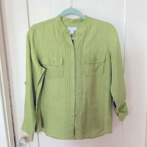 Charter Club 100% Green Linen Blouse